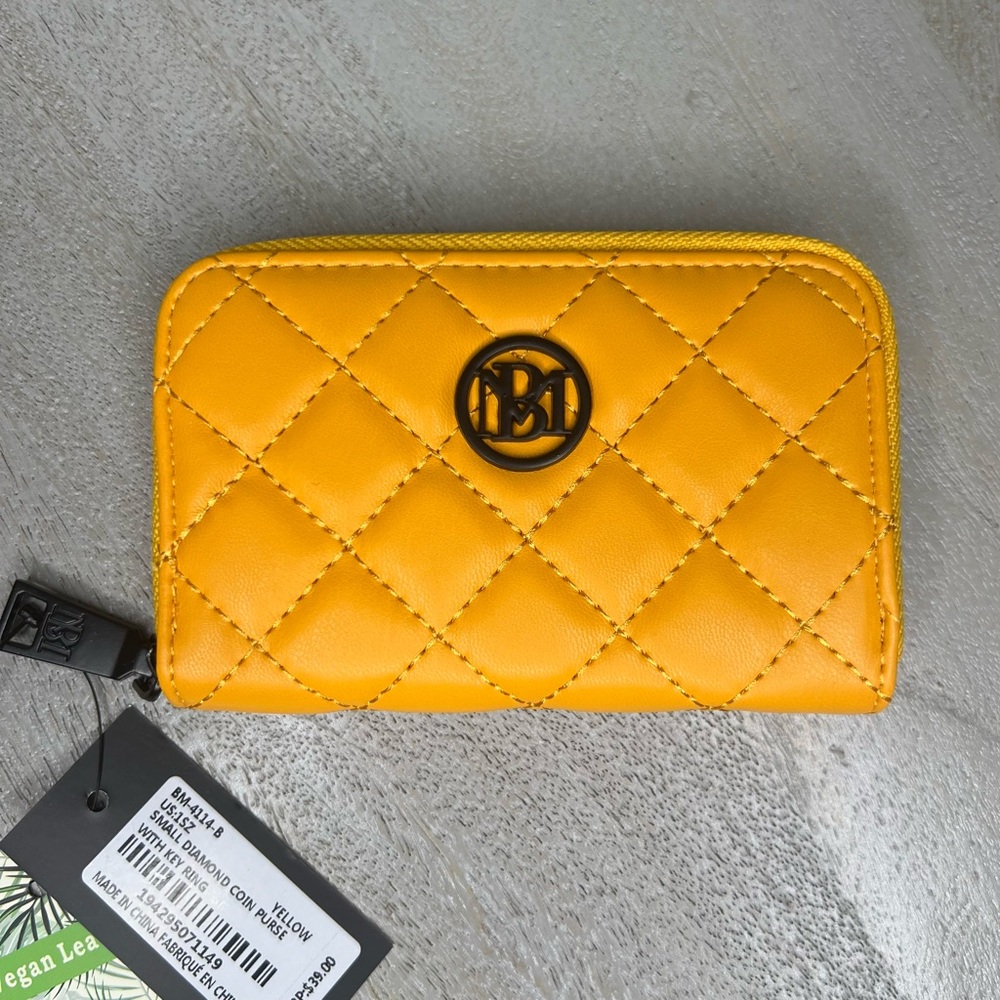 Badgley Mischka Quilted Diamond Logo Coin Purse with Key Ring